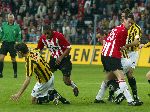 Eindhoven, 23 April 2005 Kampioenswedstrijd PSV-Vitesse, 
eindstand 3-0
Robert PSV  in duel met Stijn Vreven en Michael Jansen
Verder nog Sibon en Peter v d Berg.