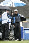 Zandvoort, 10 augustus 2006
KLM Dutch open golf 2006 Op de Kennemer golfclub
Colin Montgomerie wachtend op de 10e tee in een hevige regenbui