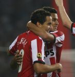 Eindhoven, 25 Augustus 2007 Eerste thuiswedstrijd Seizoen 2007/2008 PSV-NEC, eindstand 5-0
Otman Bakkal is erg blij met zijn doelpunt (4-0)