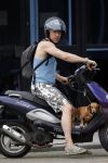 Amsterdam 3 juli 2010
Hans Kesting met zijn hond op een scooter.Hans heeft grote Tatoo
Peter Smulders bv