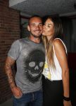 Amsterdam 3 juli 2013
Sjaak Swart 75 jaar . Hij viert dat met een wedstrijd met oud ajax spelers in het Olympisch stadion. Wesley Sneijder met zijn vrouw Yolanthe Sneijder Cabau
Peter Smulders bv