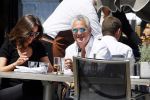 Amsterdam 11 juni 2015
Bram Moszkowicz met zijn vriendin Nienke Hoogervorst op terras in Amsterdam zuid