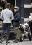 Amsterdam 14 augustus 2015  
Edgar Davids op zijn old timer motor in amsterdam zuid. Motor heeft de naam Pitbull