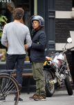 Amsterdam 14 augustus 2015  
Edgar Davids op zijn old timer motor in amsterdam zuid. Motor heeft de naam Pitbull