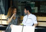 Amsterdam 2 juli 2015
Katja Schuurman met haar nieuwe vriend Freek v Noortwijk bij het restaurant waar hij werkt.