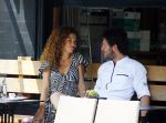 Amsterdam 2 juli 2015
Katja Schuurman met haar nieuwe vriend Freek v Noortwijk bij het restaurant waar hij werkt.