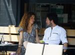 Amsterdam 2 juli 2015
Katja Schuurman met haar nieuwe vriend Freek v Noortwijk bij het restaurant waar hij werkt.