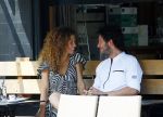 Amsterdam 2 juli 2015
Katja Schuurman met haar nieuwe vriend Freek v Noortwijk bij het restaurant waar hij werkt.