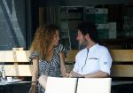 Amsterdam 2 juli 2015
Katja Schuurman met haar nieuwe vriend Freek v Noortwijk bij het restaurant waar hij werkt.
