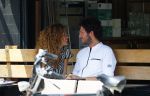 Amsterdam 2 juli 2015
Katja Schuurman met haar nieuwe vriend Freek v Noortwijk bij het restaurant waar hij werkt.