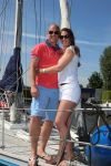 Sneek, 2 Augustus 2015
Rintje Ritsma met zijn vriendin Youandi Mazeland en haar zoon Clemens
met hun boot de Bluefin