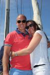 Sneek, 2 Augustus 2015
Rintje Ritsma met zijn vriendin Youandi Mazeland en haar zoon Clemens
met hun boot de Bluefin