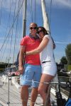 Sneek, 2 Augustus 2015
Rintje Ritsma met zijn vriendin Youandi Mazeland en haar zoon Clemens
met hun boot de Bluefin