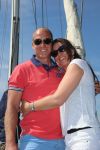 Sneek, 2 Augustus 2015
Rintje Ritsma met zijn vriendin Youandi Mazeland en haar zoon Clemens
met hun boot de Bluefin