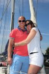 Sneek, 2 Augustus 2015
Rintje Ritsma met zijn vriendin Youandi Mazeland en haar zoon Clemens
met hun boot de Bluefin