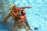 ibiza 27 juli 2015
Sylvie Meis Damian v d Vaart en vriend Momo in het zwembad van Las Boas op ibiza aan de haven