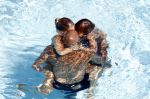 ibiza 27 juli 2015
Sylvie Meis Damian v d Vaart en vriend Momo in het zwembad van Las Boas op ibiza aan de haven
