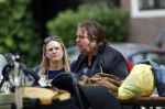 Amsterdam 7 juli 2016 
Frank Evenblij in de jordaan op terras met een man en een vrouw .
