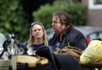 Amsterdam 7 juli 2016 
Frank Evenblij in de jordaan op terras met een man en een vrouw .