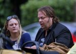 Amsterdam 7 juli 2016 
Frank Evenblij in de jordaan op terras met een man en een vrouw .