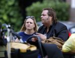 Amsterdam 7 juli 2016 
Frank Evenblij in de jordaan op terras met een man en een vrouw .