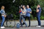 Amsterdam 7 juli 2016 
Connie Breukhoven met haar vriend Eugene v Dun op de fiets in Amsterdam.Opnames Koefnoen met Owen Schumacher Paul Groot Martine Sandifort en Sanne Wallis de Vries. Opnamews vonden plaats in de v Eeghenstraat.