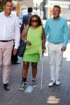 Amsterdam 15 juli 2018
Frits Huffnagel feestje voor zijn 50e verjaardag bij hotel the Grand. Justine Pelmelay op krukken
