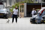 Vinkeveen 19 juli 2018
Erik Zwennes partner van Roxeanne Hazes laat hond uit. Huis is versierd ivm geboorte zoon.