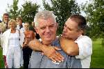 Voorthuizen 25 augustus 2002
Onderweg naar morgen op de Golfbaan.
Job de Vries en Frits Jansma