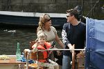 Amsterdam 1 augustus 2004
Martijn Krabbe met Amanda (zwanger) en Bikkel op sloep varen  in de grachten van Amsterdam