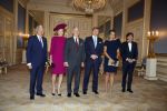 Den Haag, 8 November 2013
Staatsbezoek Belgie aan Nederland
Koningin Mathilde, Koning Filip, Koning Willem Alexander en Koningin Maxima, Mark Rutte en Elio Di Rupo
Foto Peter Smulders BV