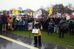 Amsterdam 29 november 2015 Demonstratie voor behoud van de aarde op het museumplein. Dolf Jansen praat het geheel aan elkaar.