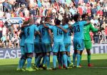 Eindhoven, 18 September 2016 PSV-Feyenoord, eindstand 0-1 Kompetitie Seizoen 2016-2017.
Blijdschap bij Feyenoord na de overwining van 0-1 o.a. Dirk Kuyt Rick Karsdorp  Erik Bottegin Bial Basacikoglu