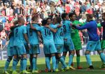 Eindhoven, 18 September 2016 PSV-Feyenoord, eindstand 0-1 Kompetitie Seizoen 2016-2017.
Blijdschap bij Feyenoord na de overwining van 0-1 o.a. Dirk Kuyt Rick Karsdorp  Erik Bottegin Bial Basacikoglu