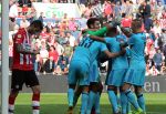 Eindhoven, 18 September 2016 PSV-Feyenoord, eindstand 0-1 Kompetitie Seizoen 2016-2017.
Blijdschap bij Feyenoord na de overwining van 0-1 o.a. Dirk Kuyt Rick Karsdorp  Erik Bottegin Bial Basacikoglu