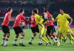 Eindhoven, 6 December 2016 Laatse groepswedstrijd in de Champions League Seizoen 2016/2017 PSV-FC Rostov, eindstand 0-0 en uitschakeling voor het gehele Europese Voetbal.
Luuk de Jong Nicolas Isimat-Mirin Davy Propper
