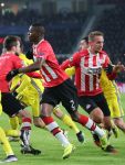 Eindhoven, 6 December 2016 Laatse groepswedstrijd in de Champions League Seizoen 2016/2017 PSV-FC Rostov, eindstand 0-0 en uitschakeling voor het gehele Europese Voetbal.
Luuk de Jong Nicolas Isimat-Mirin Davy Propper