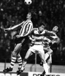 PSV-Rapid Wien, eindstand 2-1
2e ronde UEFA Cup
Rob Landsbergen Huub Stevens en Ruud Geels