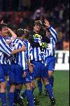 Eindhoven, 18 december 1999
Kompetitie PSV-SC Heerenveen, eindstand 0-1
Blijdschap bij doelman Hans vonk