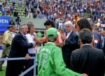 Munchen, 25 Juni 1988 Finale Europees Kampioenschap 1988
Nederland-Rusland met een eindstand van 2-0
Blijdschap met het behalen van het Europees Kampioenschap met o.a. Frank Rijkaarden Ruud Gullit in gesprek met Lex Muller