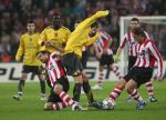 Eindhoven, 20 Februari 2007 Champions Leaguewedstrijd
PSV-FC Arsenal 1e ronde Eindstand 1-0 Seizoen 2006/2007
Phillip Cocu in duel met Tomas Rosicky en Mika Vayrynen
