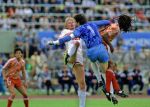 Munchen, 25 Juni 1988 Finale Europees Kampioenschap 1988
Nederland-Rusland met een eindstand van 2-0
Ruud Gullit in duel met doelman Dasaev
EK 1988