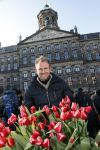 Amsterdam 21 januari 2017 
Boer Tom Groot bij event met tulpen bij paleis op de dam.