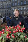Amsterdam 21 januari 2017 
Boer Tom Groot bij event met tulpen bij paleis op de dam.