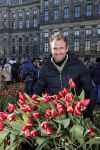 Amsterdam 21 januari 2017 
Boer Tom Groot bij event met tulpen bij paleis op de dam.
