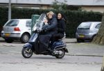 Amsterdam 27 januari 2018 
Hans Jorritsma met zijn vrouw en zoon op vespa scooter