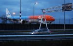 Schiphol 17 januari 2018
KLM vliegtuig dat speciaal voor de olympische spelen Oranje met blauw en wit gespoten is