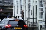 Amsterdam 4 januari 2018 
Thierry Baudet verlaat zijn huis waar door politie camera's opgehangen zijn.