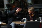 Amsterdam 2 januari 2019
Caroline Tensen op terras met haar zoon Bob Wisse . Bob verbergtzich achter petje en zijn hand,