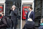 Amsterdam 19 januari 2022
Cabaretiers Bert Visscher en Jochem Myer tijdens de landelijke protestactie Kapsalon Theater in de Kleine Komedie. De cultuursector komt in actie tegen de coronamaatregelen. Tientallen theaters in heel Nederland  zijn omgebouwd tot een kapsalon.
